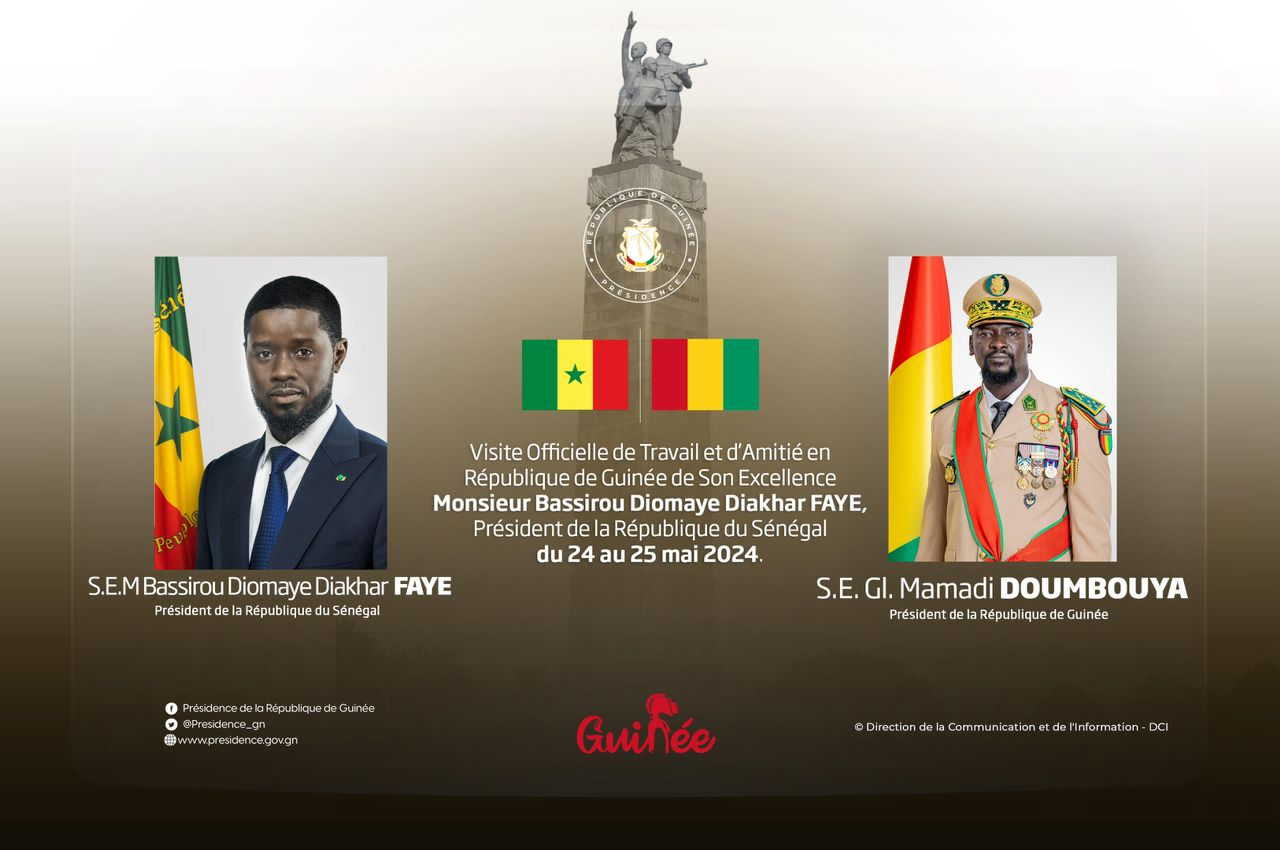 Guinée : Le Président  Bassirou Diomaye  Diakhar Faye en visite officielle du 24 au 25 mai à Conakry